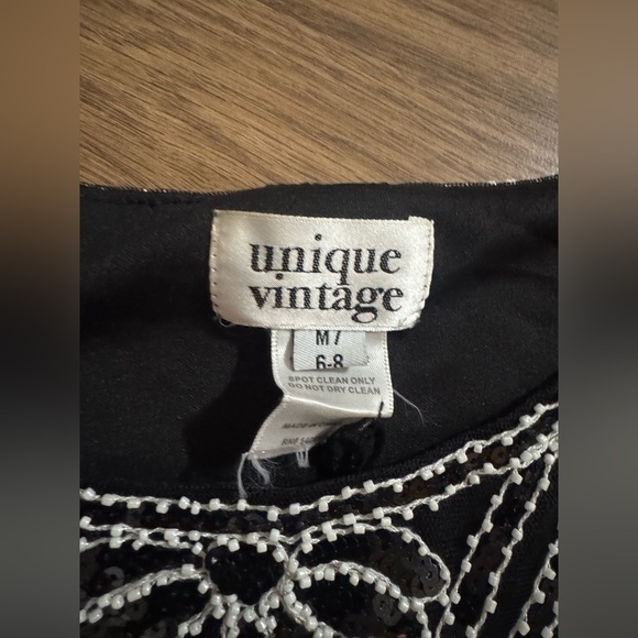 Unique Vintage Black and White Beaded Midi Dress - Picture 6 of 9